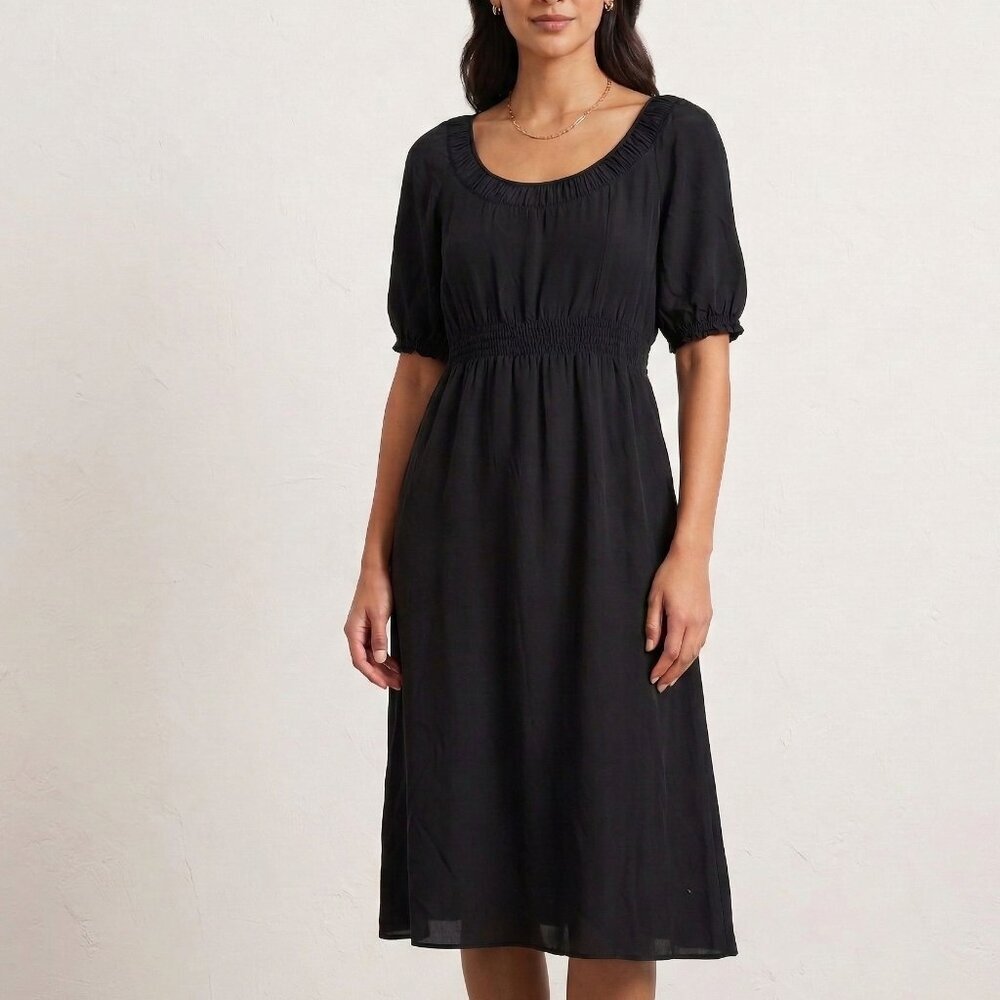 Theory Black Silk Dazell Charm Empire Waist Midi Dress Size S